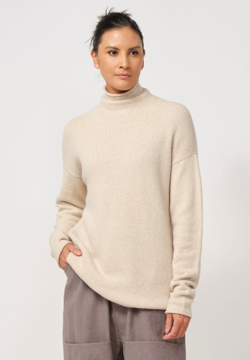 Lauren Manoogian Super Baby Alpaca & Cashmere Funnel Neck Sweater in Alabaster Cream	