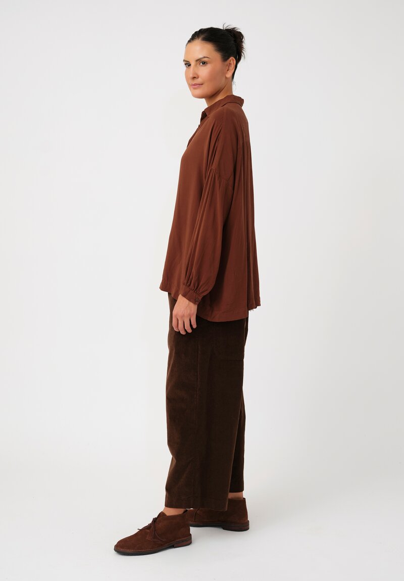 Album di Famiglia Cotton Velvet Wide & Short Pants in Coffee Brown