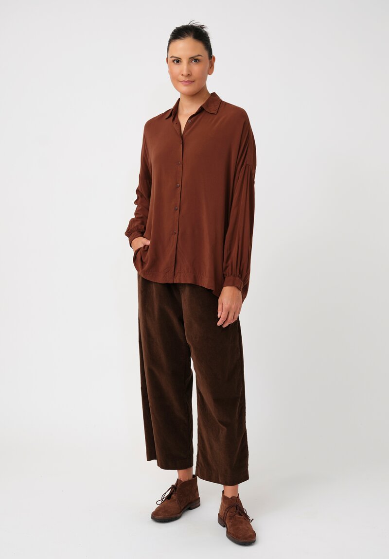 Album di Famiglia Cotton Velvet Wide & Short Pants in Coffee Brown