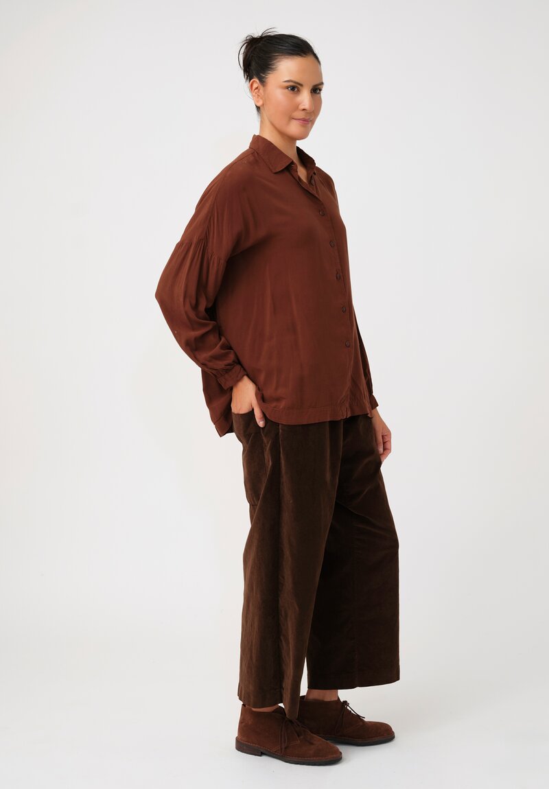 Album di Famiglia Cotton Velvet Wide & Short Pants in Coffee Brown