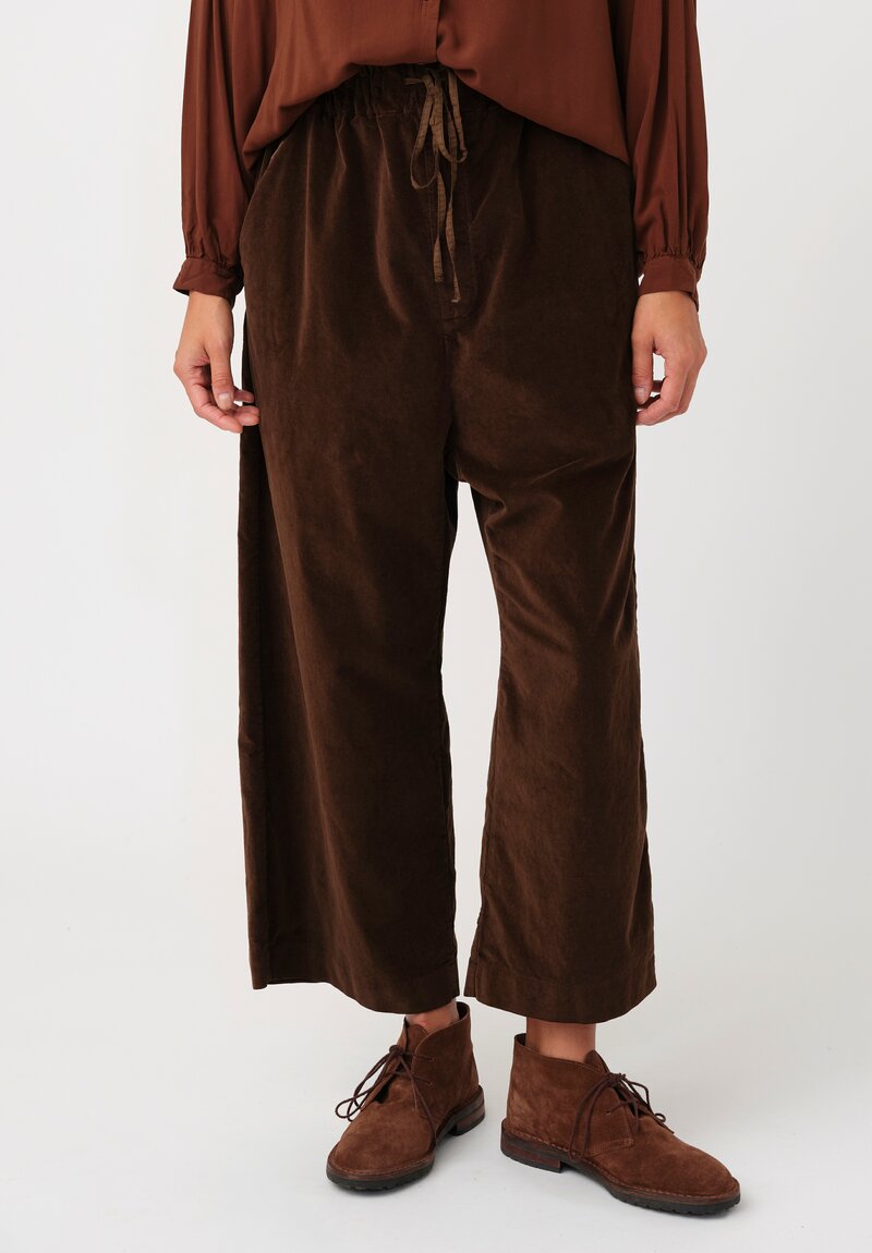Album di Famiglia Cotton Velvet Wide & Short Pants in Coffee Brown