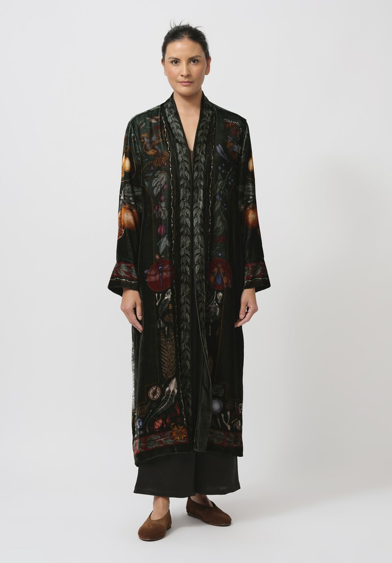 Sabina Savage The Alligator's Empire Silk Velvet Duster in Laurel Canvas Green	