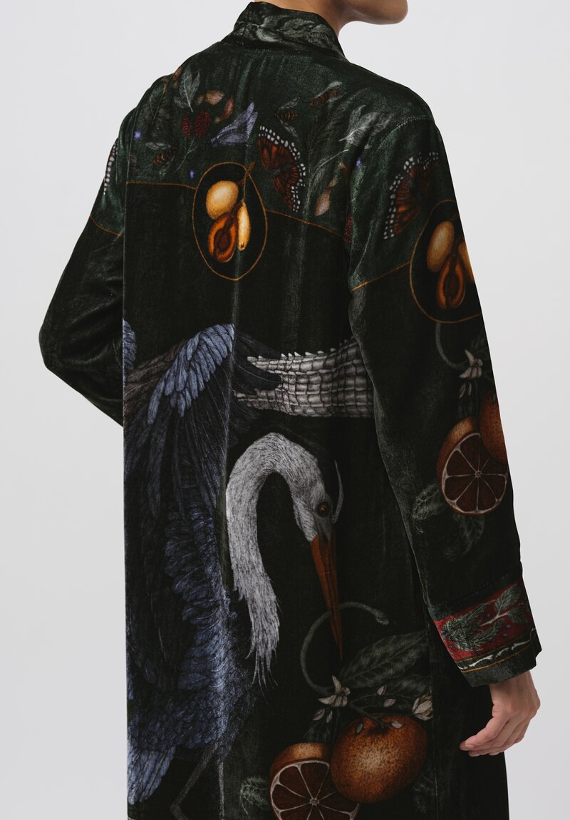 Sabina Savage The Alligator's Empire Silk Velvet Duster in Laurel Canvas Green	