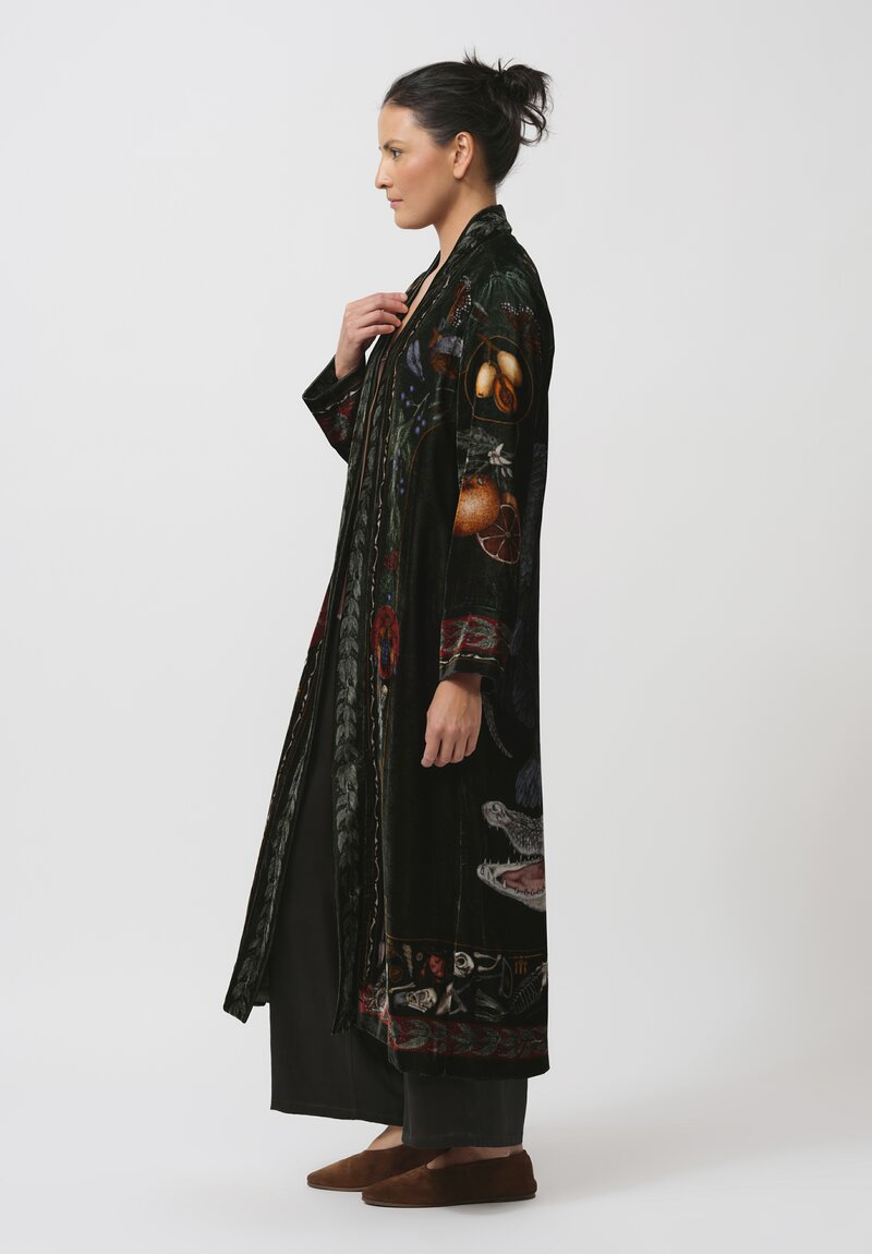 Sabina Savage The Alligator's Empire Silk Velvet Duster in Laurel Canvas Green	