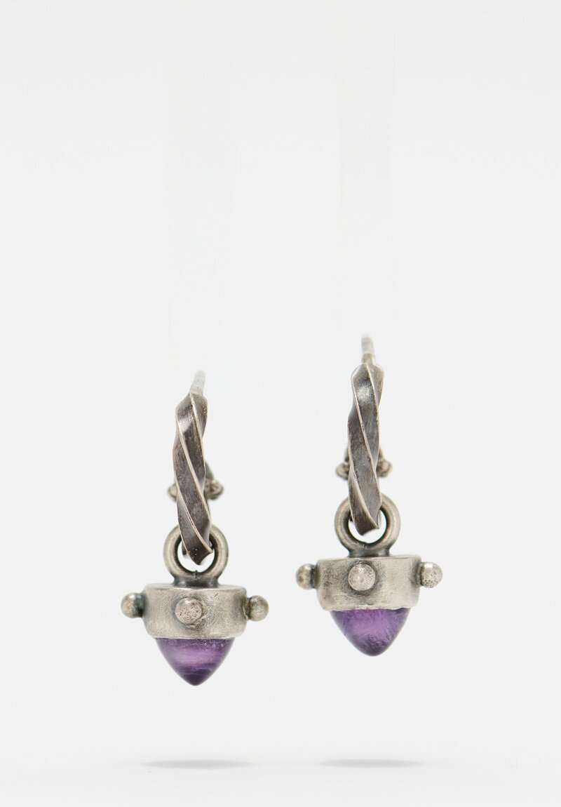 Miranda Hicks Finial Hoops with Amethyst Bullets	