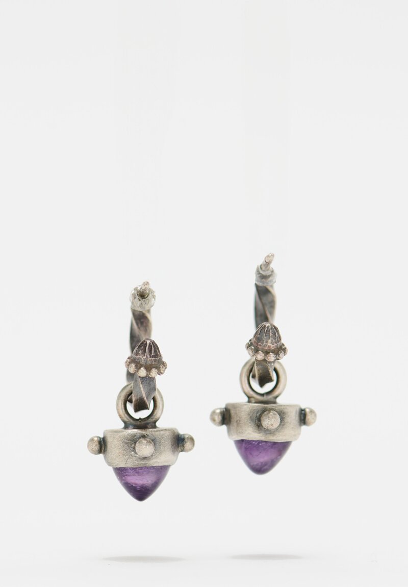 Miranda Hicks Finial Hoops with Amethyst Bullets	