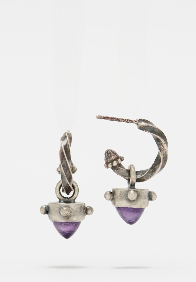 Miranda Hicks Finial Hoops with Amethyst Bullets	