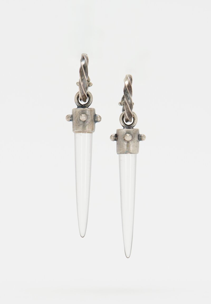 Miranda Hicks Finial Hoops with Rock Crystal Bullets	