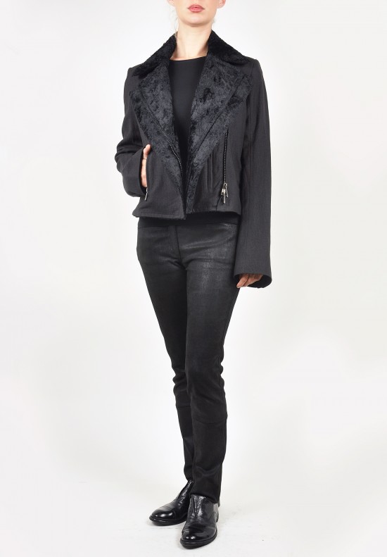 Ann Demeulemeester Faux Fur Collar Jacket in Black
