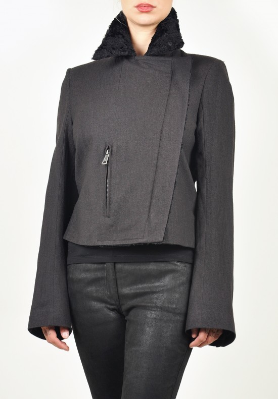 Ann Demeulemeester Faux Fur Collar Jacket in Black