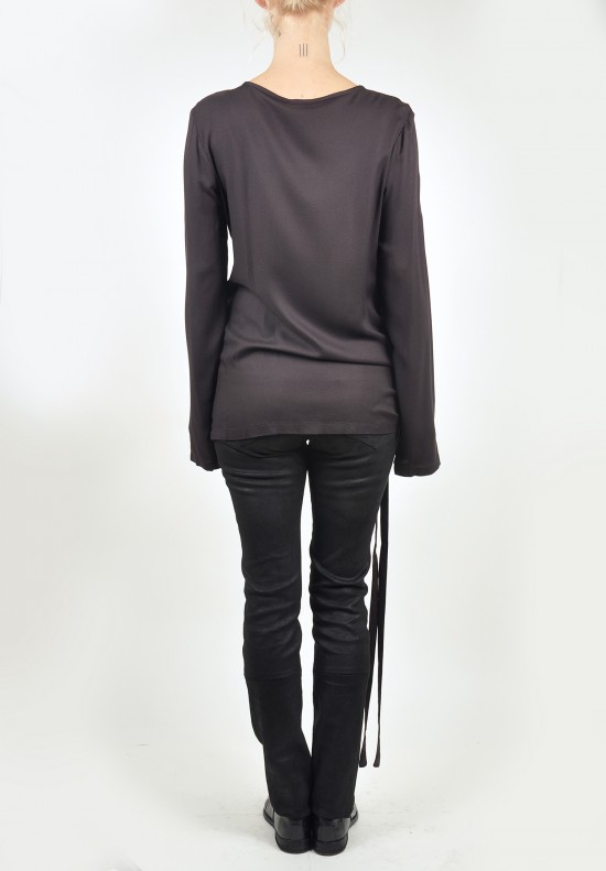 Ann Demeulemeester Drape Top with Tie in Prune