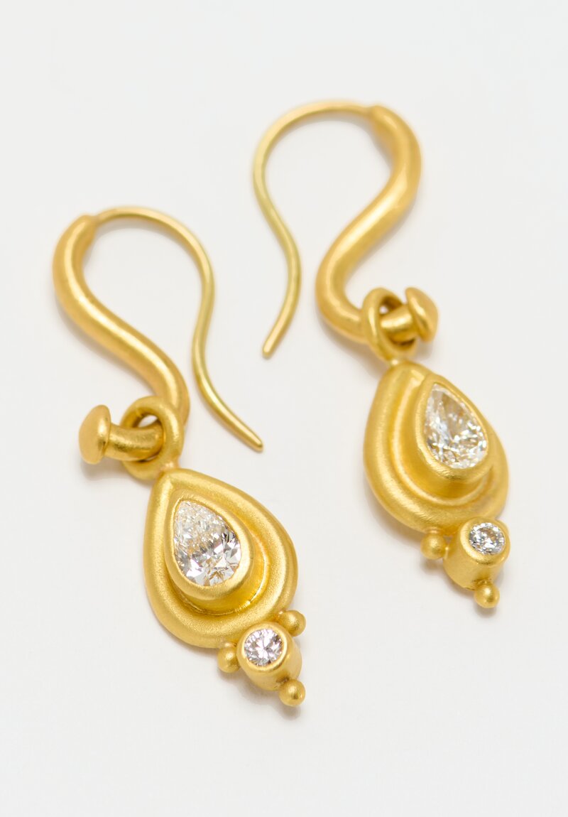 Denise Betesh 22k, Pear Shaped Diamond Drop Earrings	