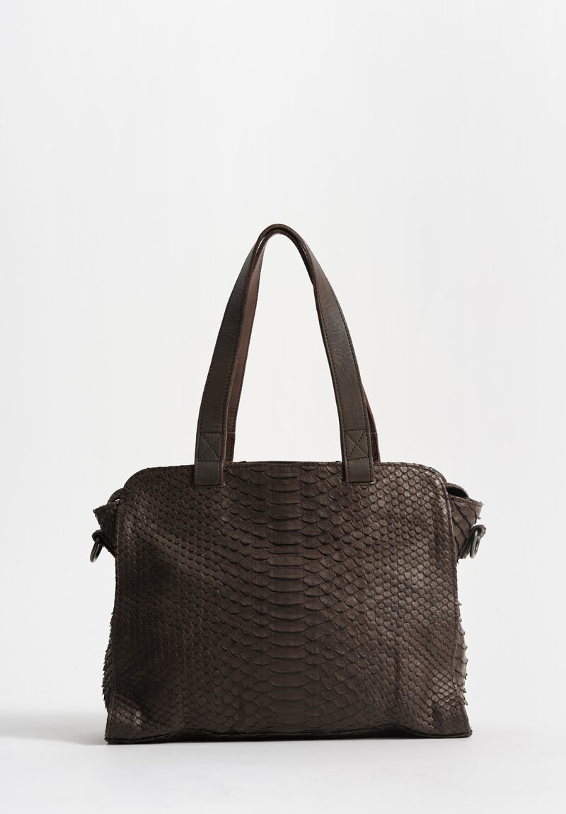 Christian Peau Python Leather Medium Tote in Dark Brown