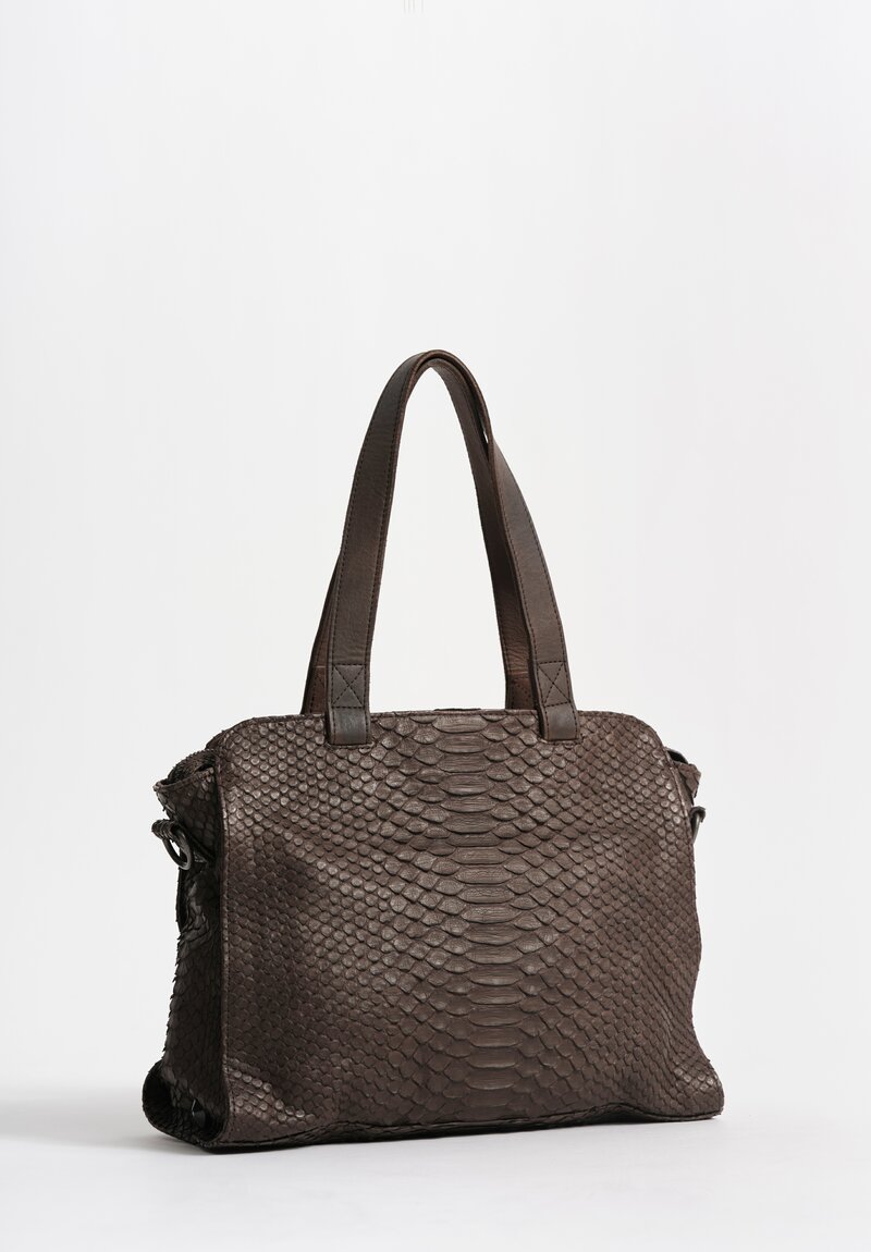 Christian Peau Python Leather Medium Tote in Dark Brown