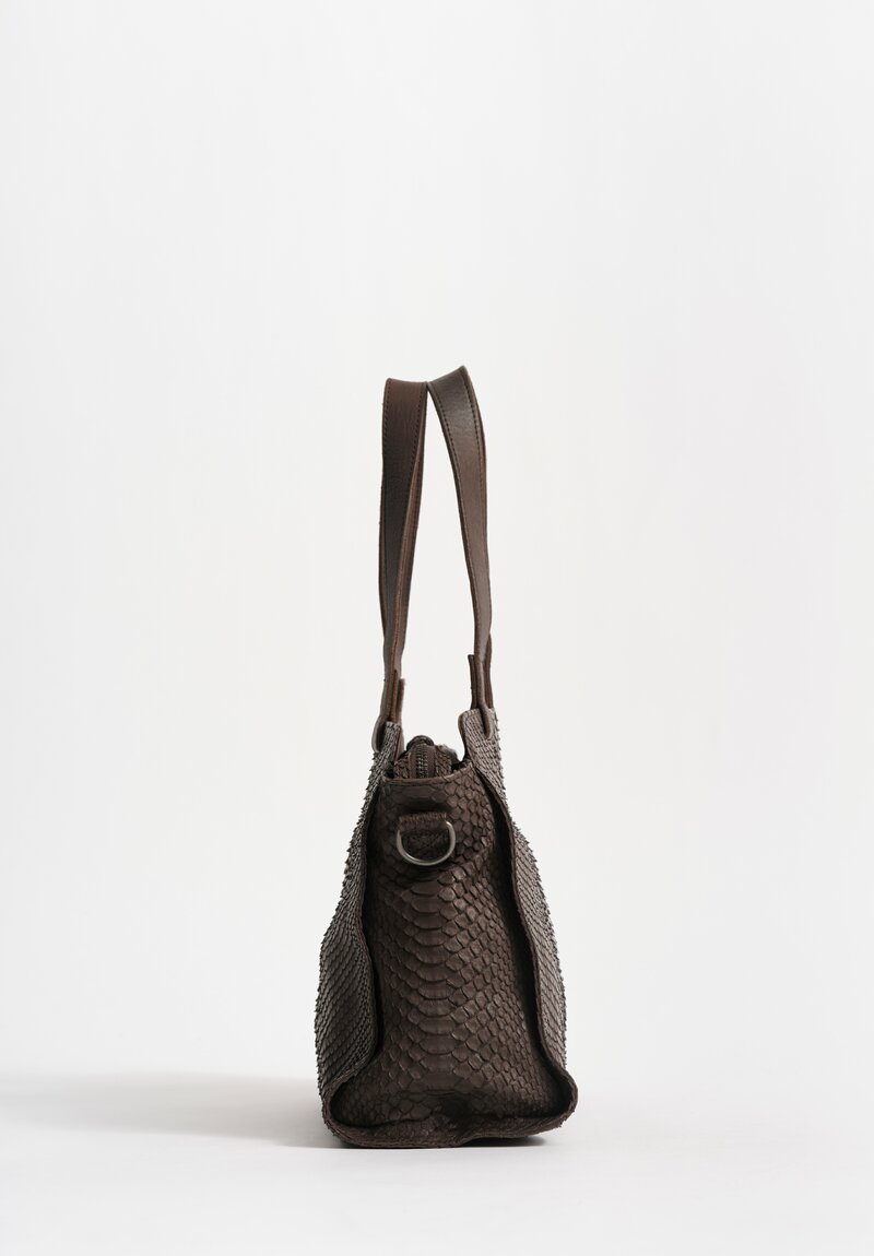 Christian Peau Python Leather Medium Tote in Dark Brown