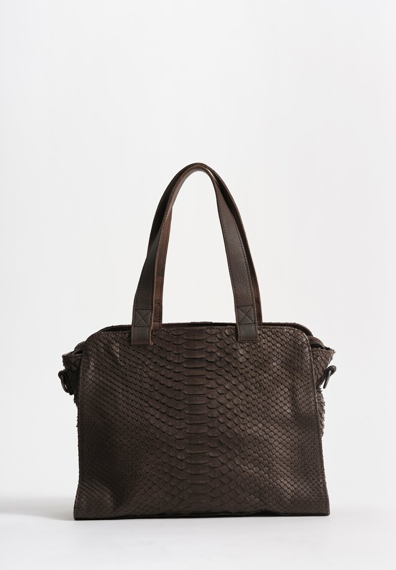 Christian Peau Python Leather Medium Tote in Dark Brown