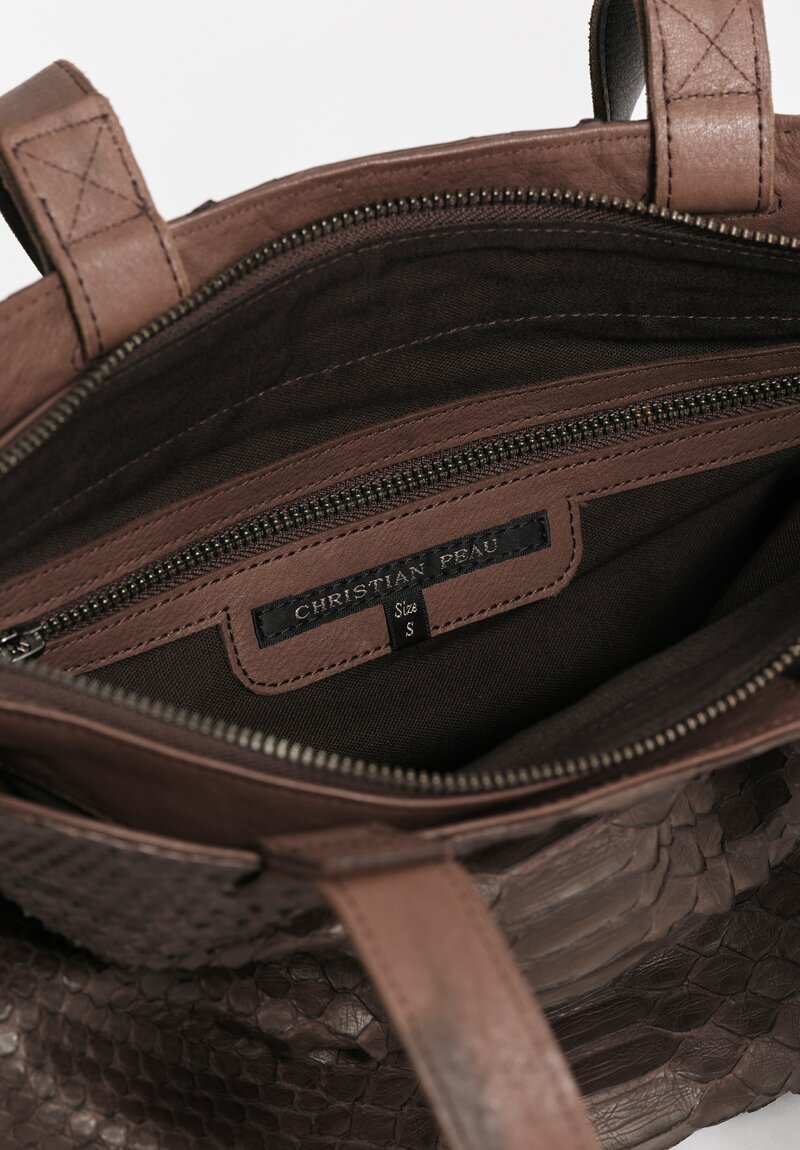 Christian Peau Python Leather Medium Tote in Dark Brown
