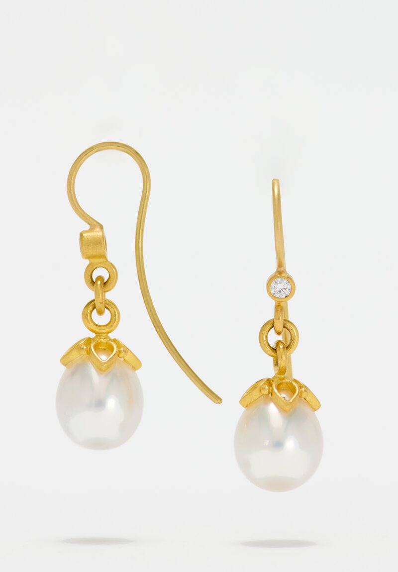 Denise Betesh 18k South Sea Pearls with Cottonwood Cap Drop Earrings	