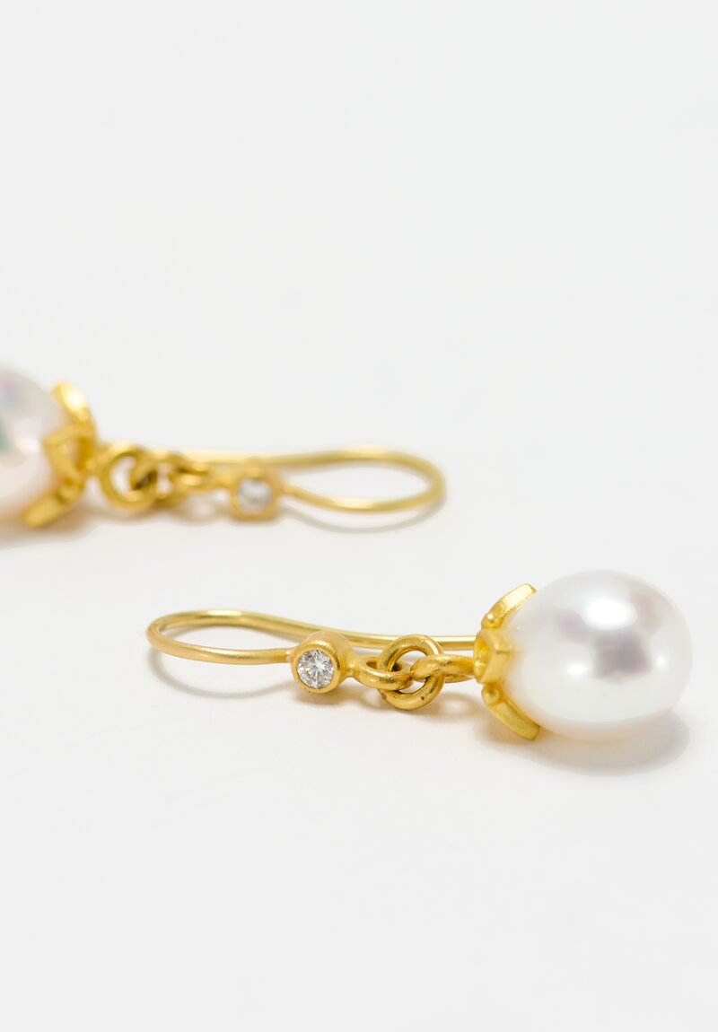 Denise Betesh 18k South Sea Pearls with Cottonwood Cap Drop Earrings	