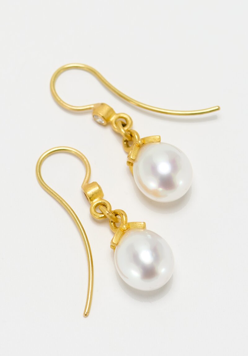 Denise Betesh 18k South Sea Pearls with Cottonwood Cap Drop Earrings	