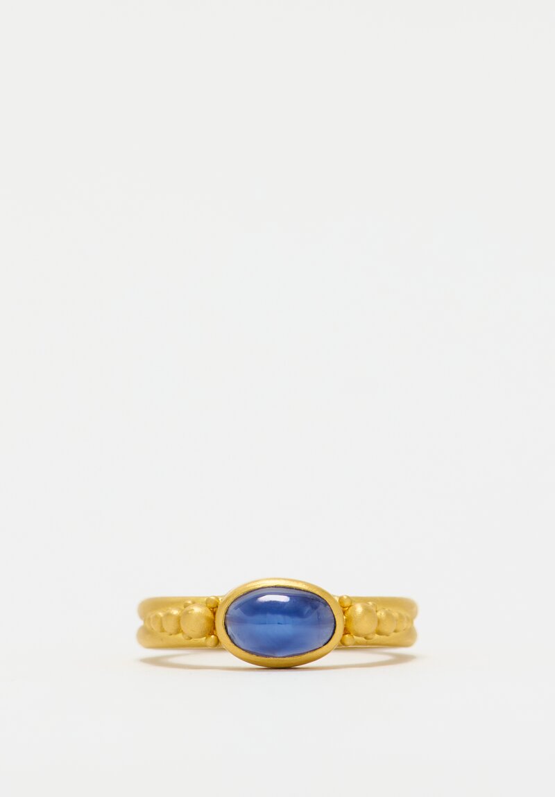 Denise Betesh 22k Granules, Oval Sapphire Cabochon Ring	