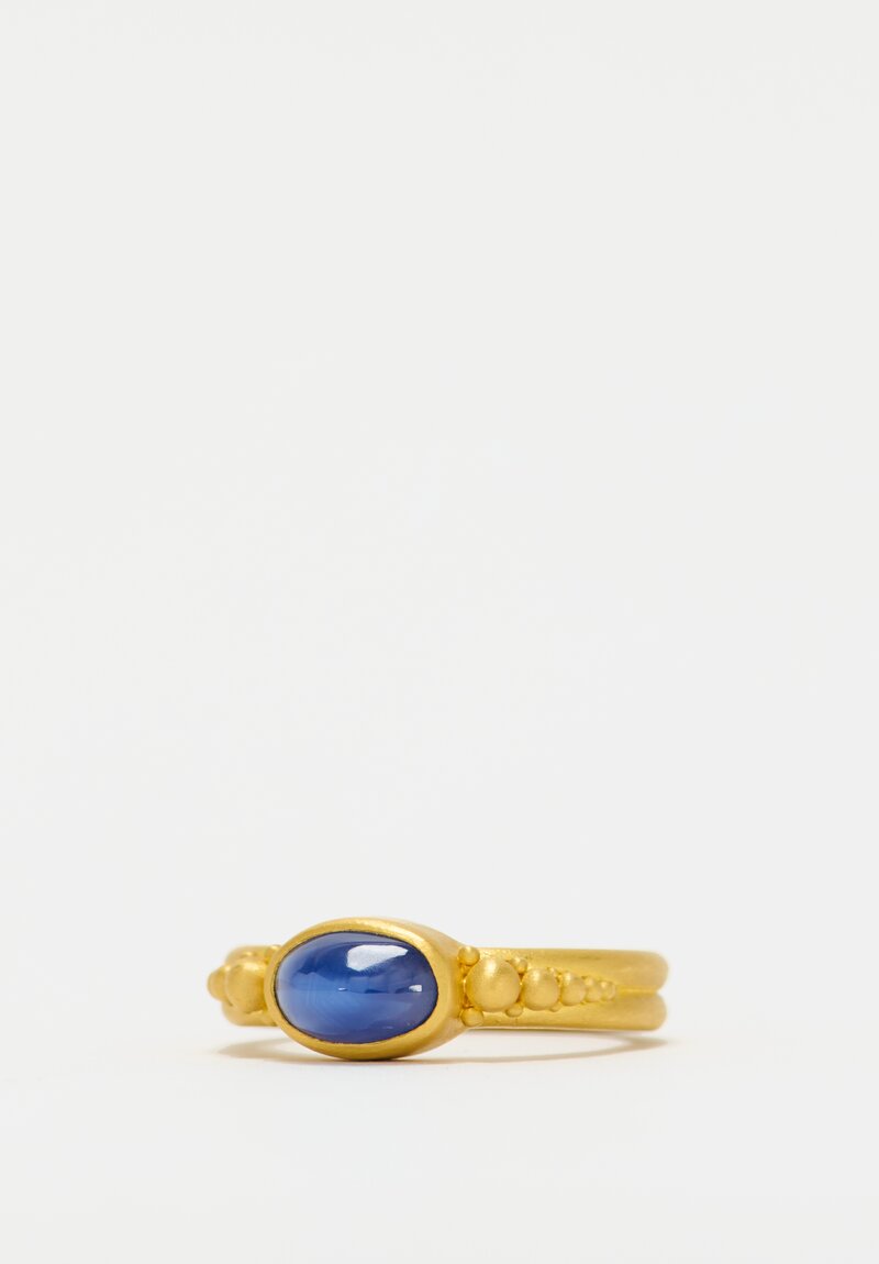 Denise Betesh 22k Granules, Oval Sapphire Cabochon Ring	