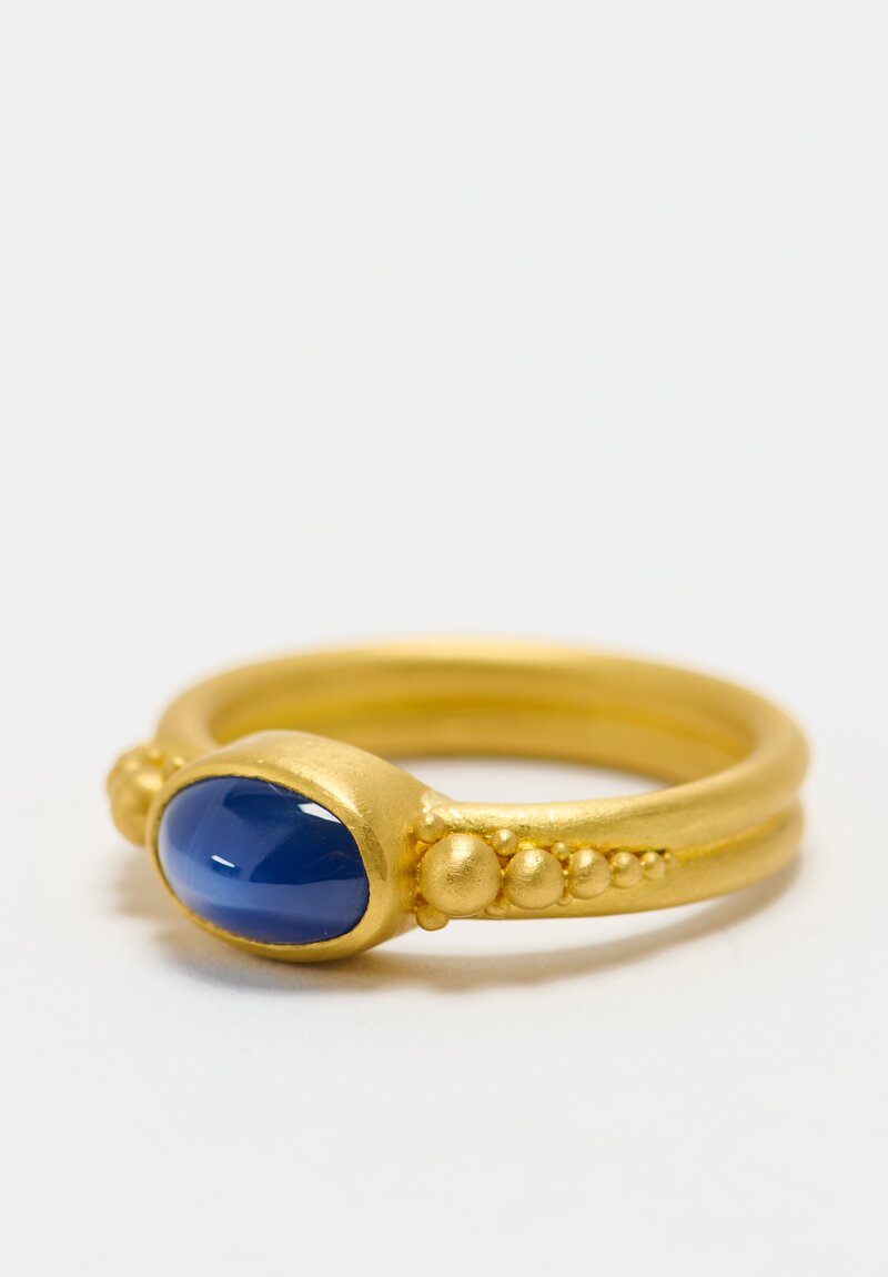 Denise Betesh 22k Granules, Oval Sapphire Cabochon Ring	