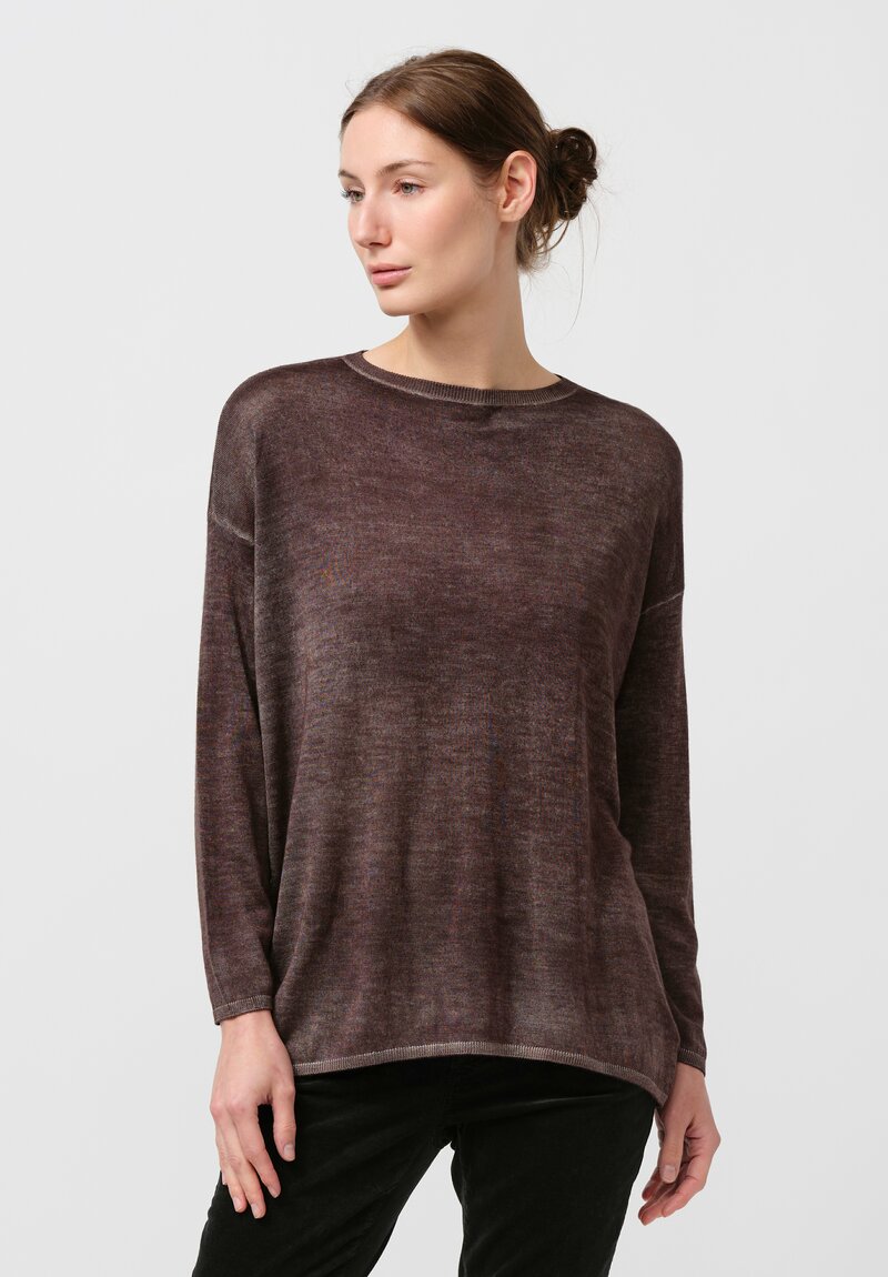 Avant Toi Hand Painted Silk Lunga Barchetta Top in Nero Carruba Brown	