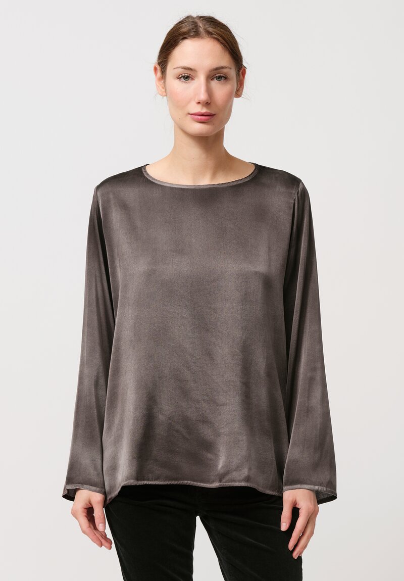 Avant Toi Hand Painted Silk Lunga Barchetta Top in Nero Carruba Brown	