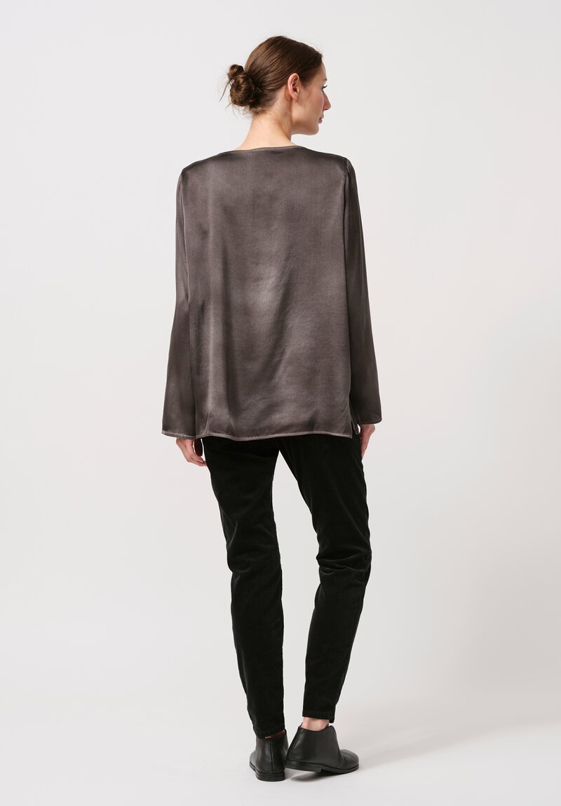 Avant Toi Hand Painted Silk Lunga Barchetta Top in Nero Carruba Brown	