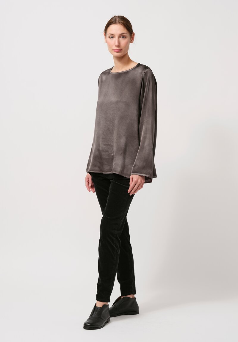 Avant Toi Hand Painted Silk Lunga Barchetta Top in Nero Carruba Brown	