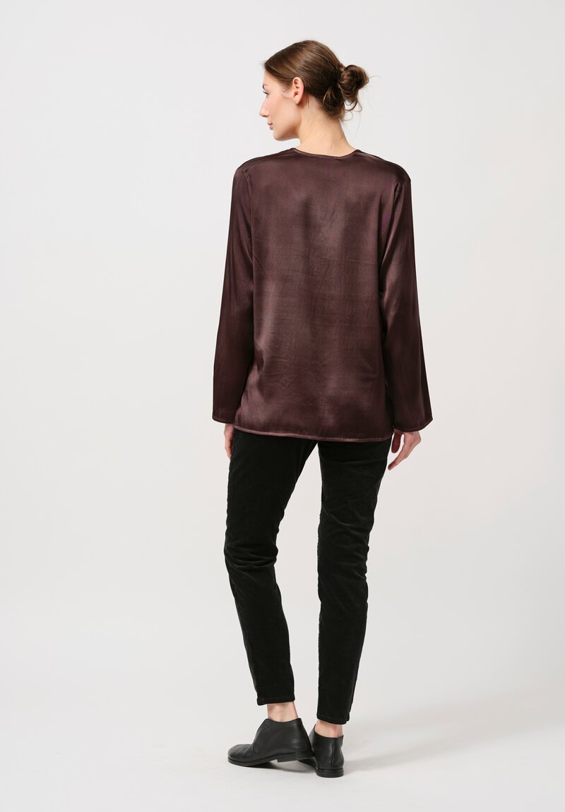 Avant Toi Hand-Painted Silk V-Neck Barchetta Top in Nero Carruba Brown	