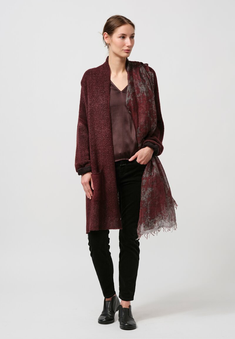 Avant Toi Hand-Painted Silk V-Neck Barchetta Top in Nero Carruba Brown	