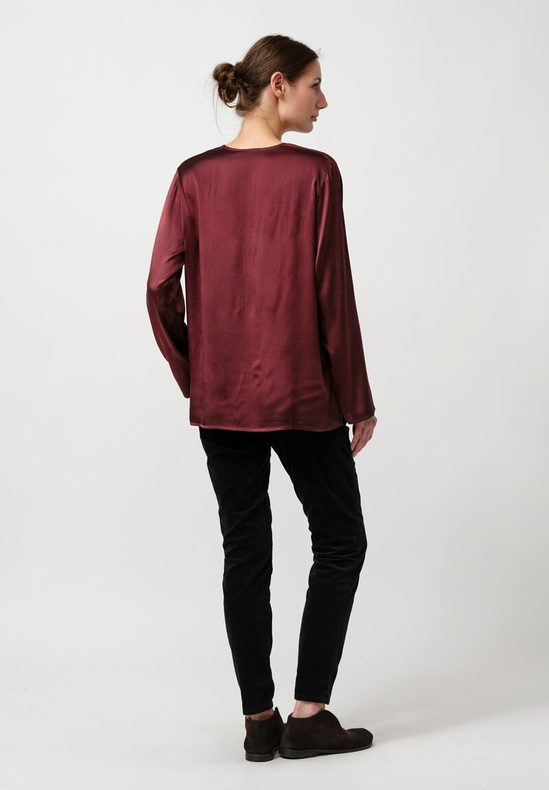 Avant Toi Hand-Painted Silk V-Neck Barchetta Top in Nero Agata Purple	