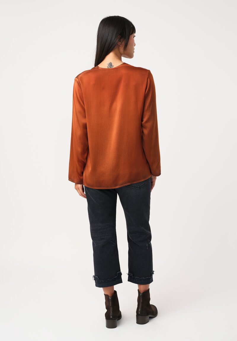 Avant Toi Silk Hand-Painted V-Neck Barchetta Top in Nero & Ambra Orange