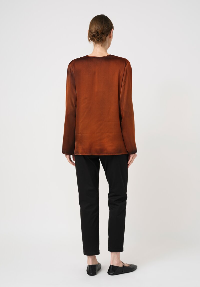Avant Toi Silk Hand-Painted V-Neck Barchetta Top in Nero & Ambra Orange
