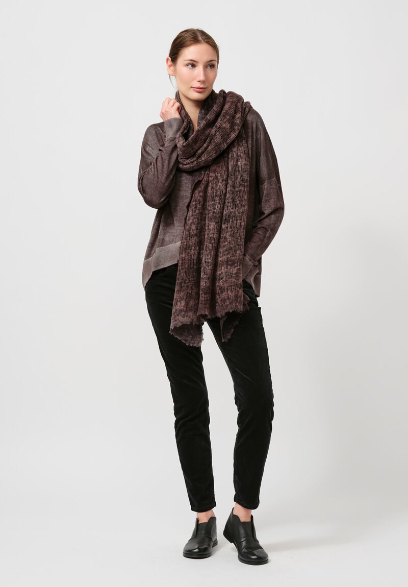 Avant Toi Cashmere & Silk V-Neck Stondata Top in Nero Carruba Brown	