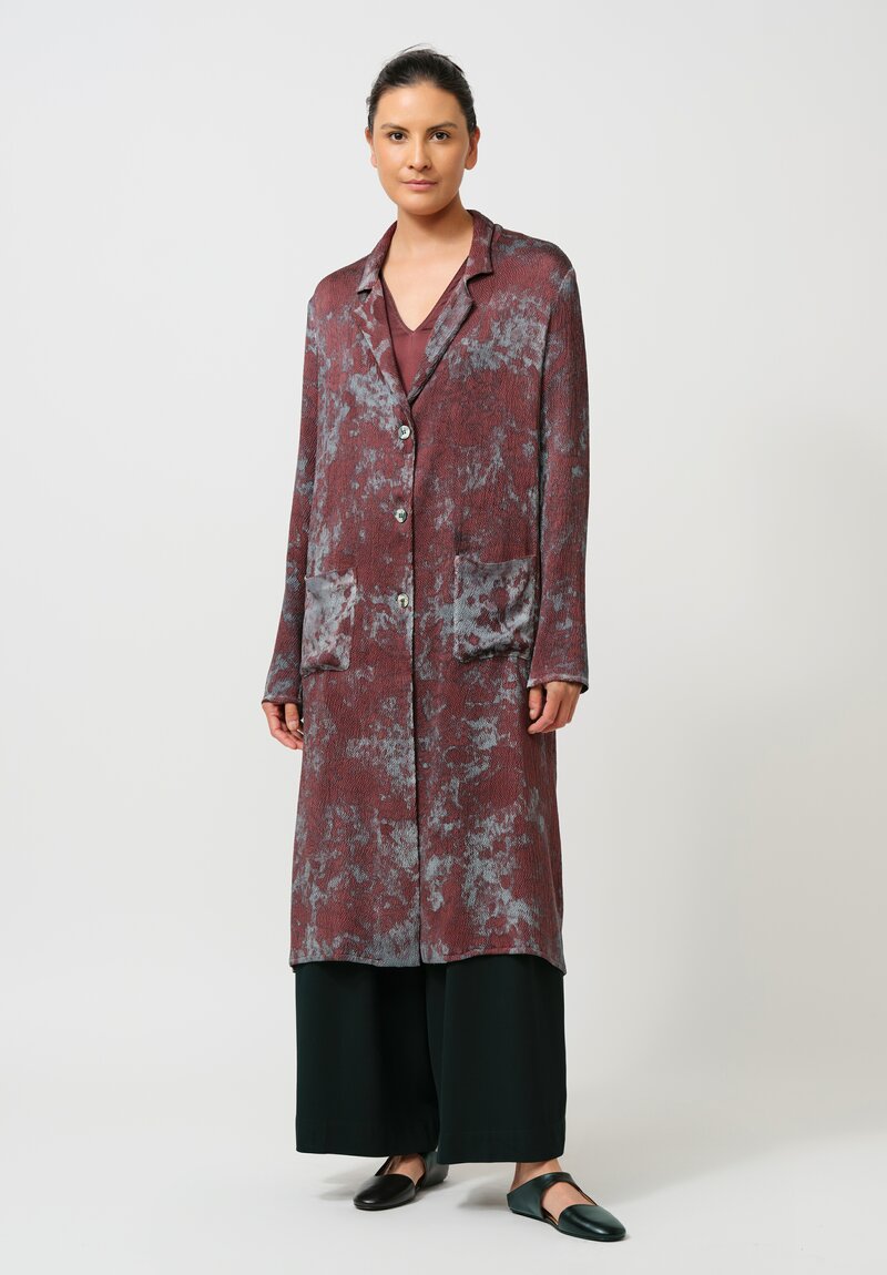 Avant Toi Puckered Silk Martellata Coat in Silver & Agata Purple