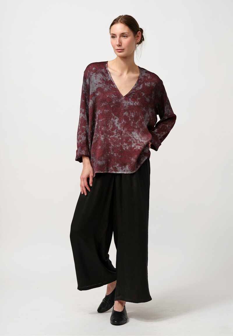 Avant Toi Puckered Silk Martellata Top in Silver & Agata Purple	