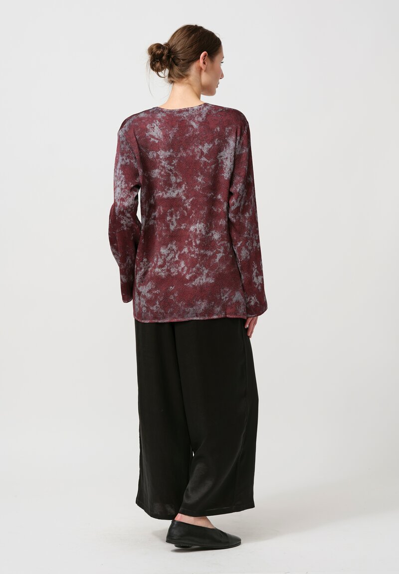 Avant Toi Puckered Silk Martellata Top in Silver & Agata Purple	