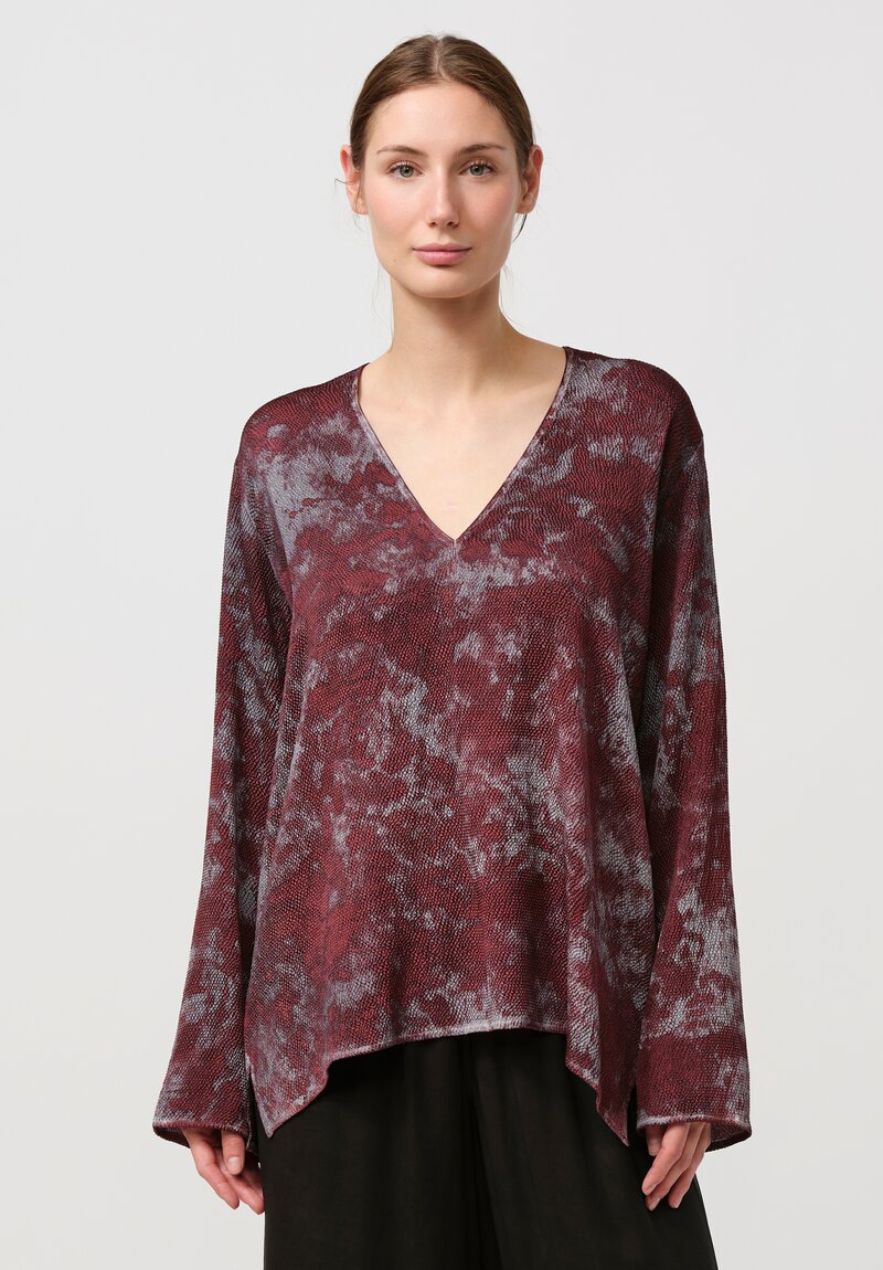 Avant Toi Puckered Silk Martellata Top in Silver & Agata Purple