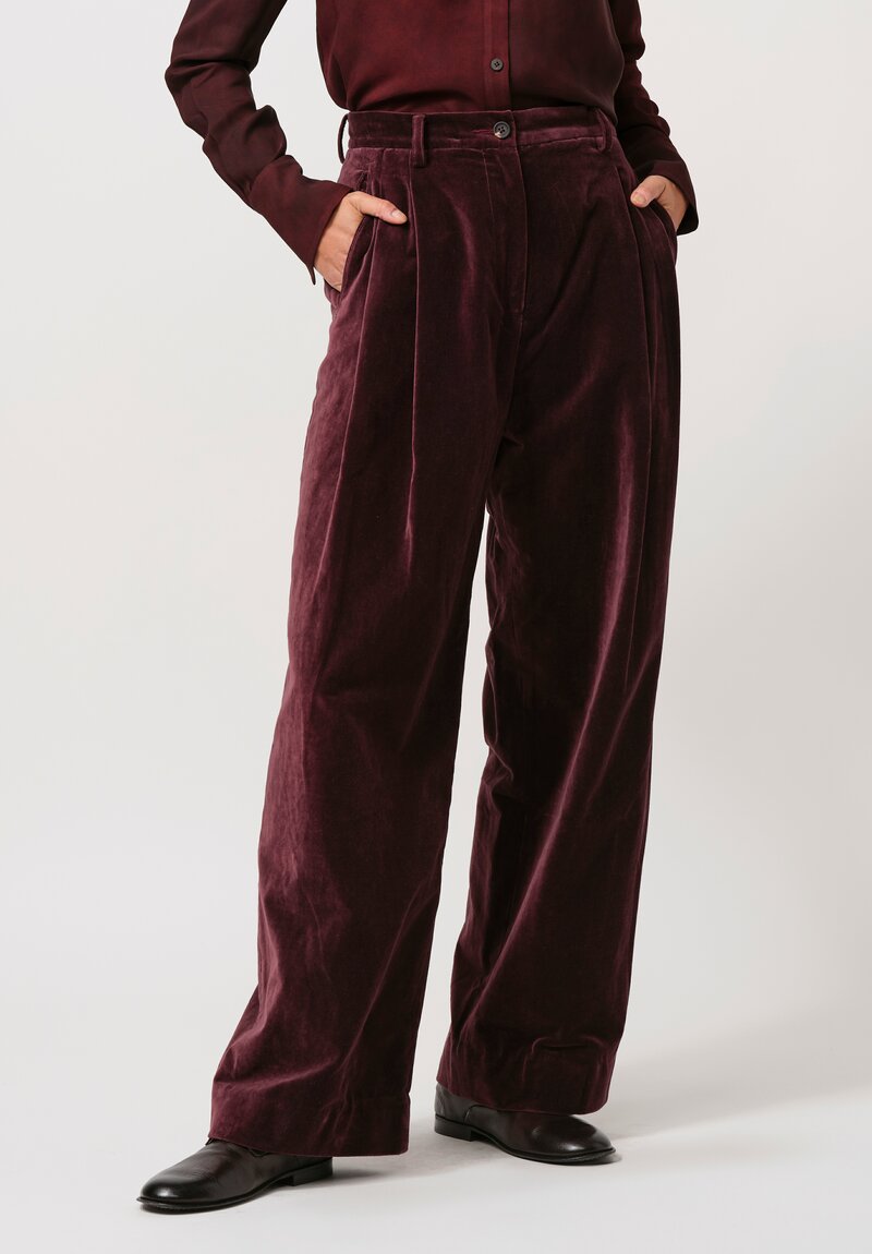 Ziggy Chen Cotton Velvet Pants in Aubergine Purple	