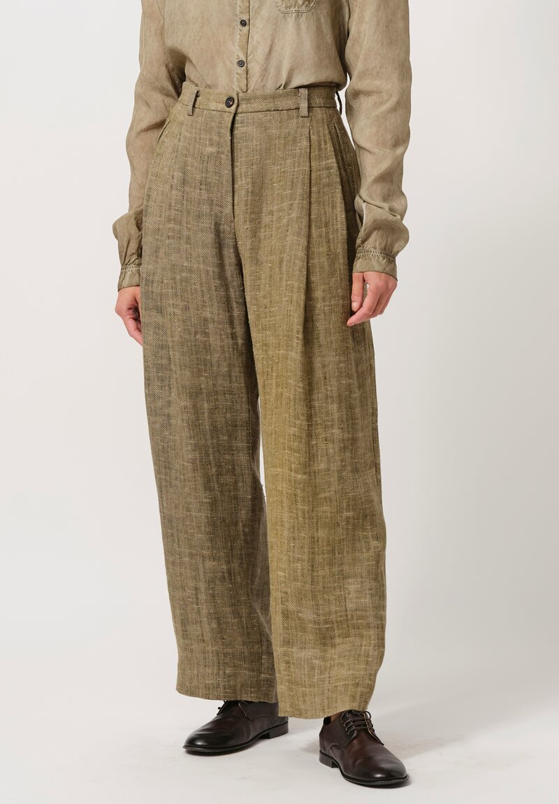 Ziggy Chen Linen Pants in Khaki Natural	