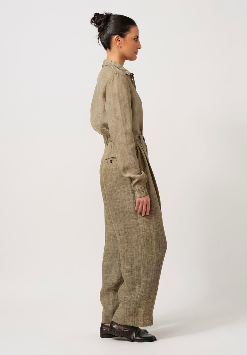 Ziggy Chen Linen Pants in Khaki Natural	