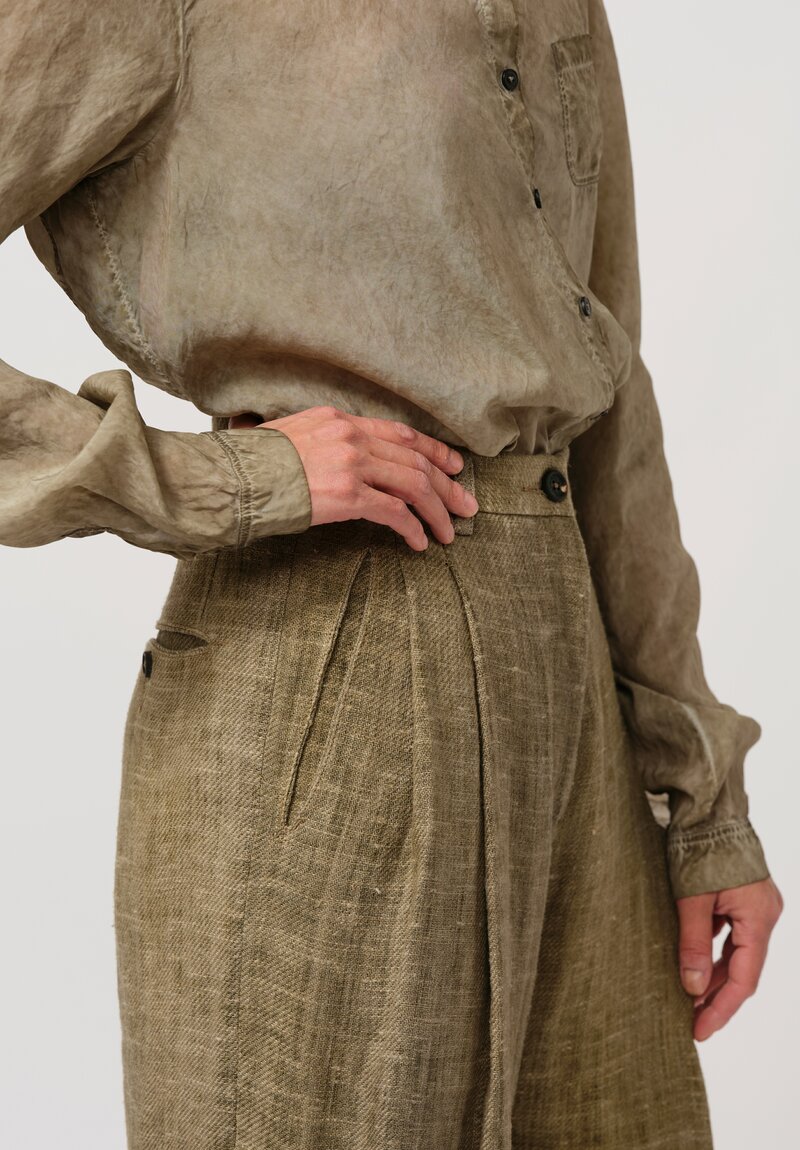 Ziggy Chen Linen Pants in Khaki Natural	