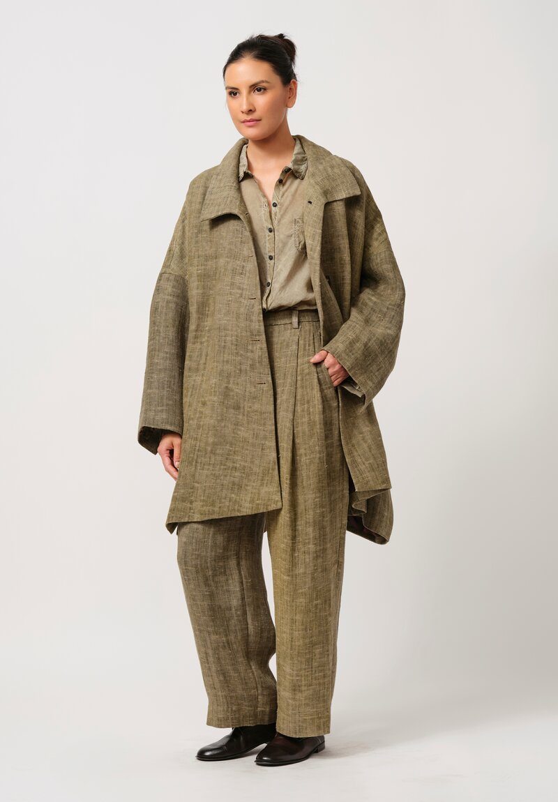 Ziggy Chen Linen Pants in Khaki Natural	