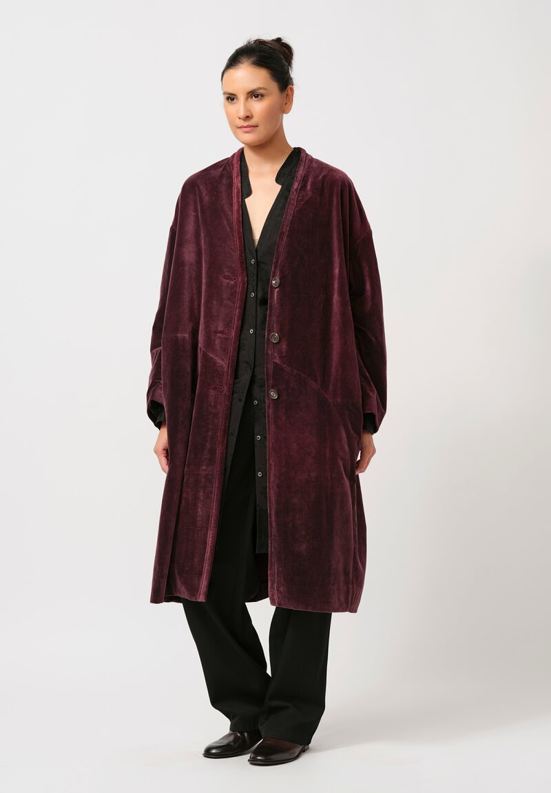 Ziggy Chen Velvet Coat in Merlot Red	