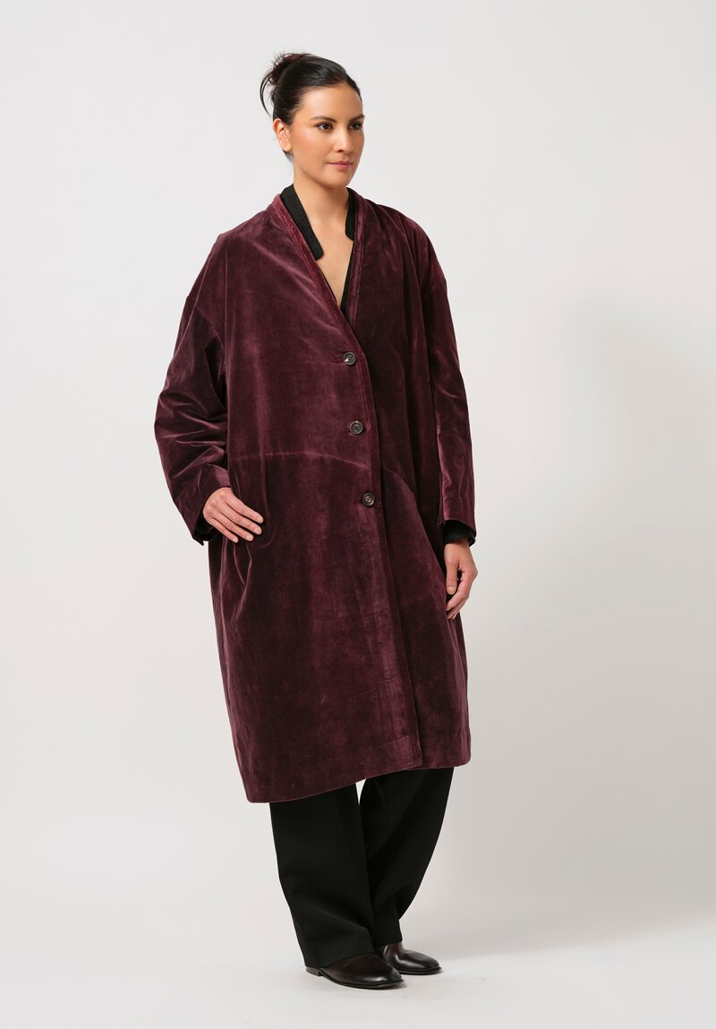 Ziggy Chen Velvet Coat in Merlot Red	