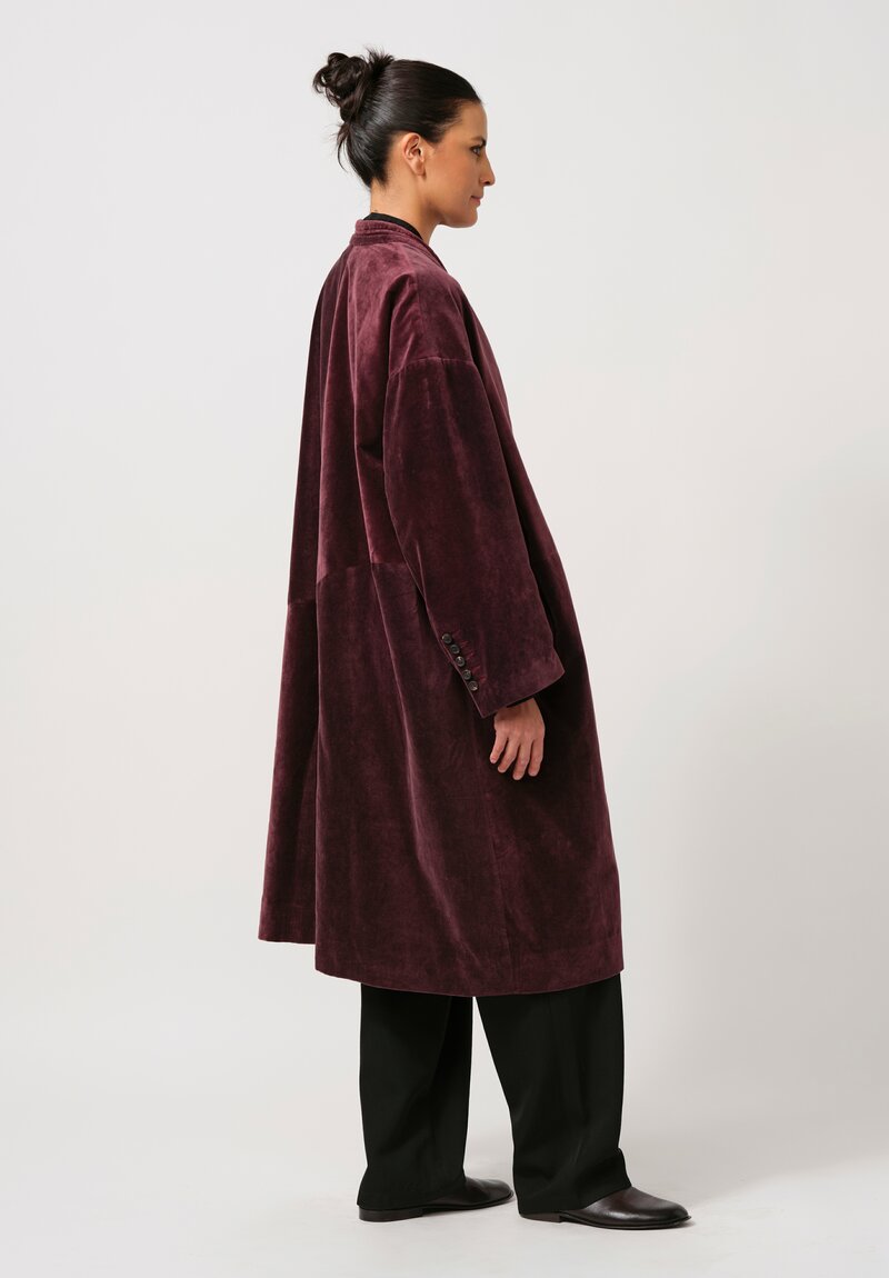 Ziggy Chen Velvet Coat in Merlot Red	