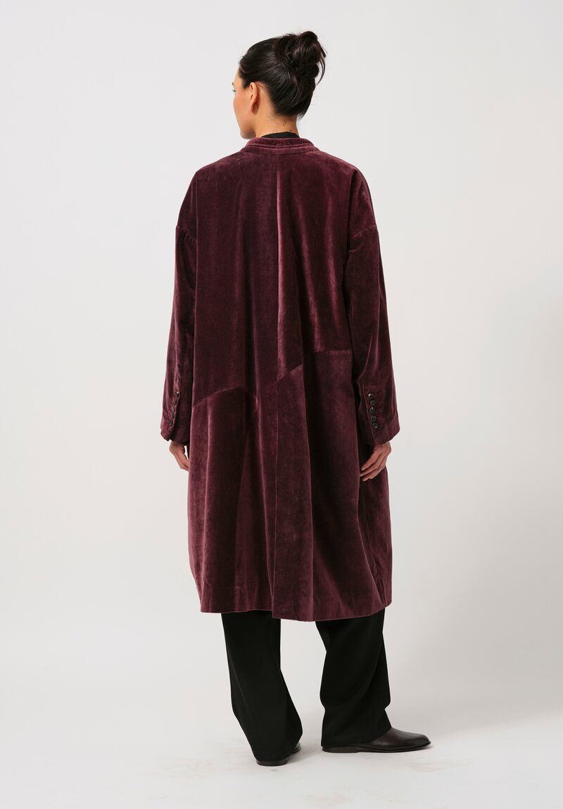 Ziggy Chen Velvet Coat in Merlot Red	